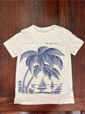 Polo by Ralph Lauren White Tee with Navy Palm Tree & Sailboat Graphic
